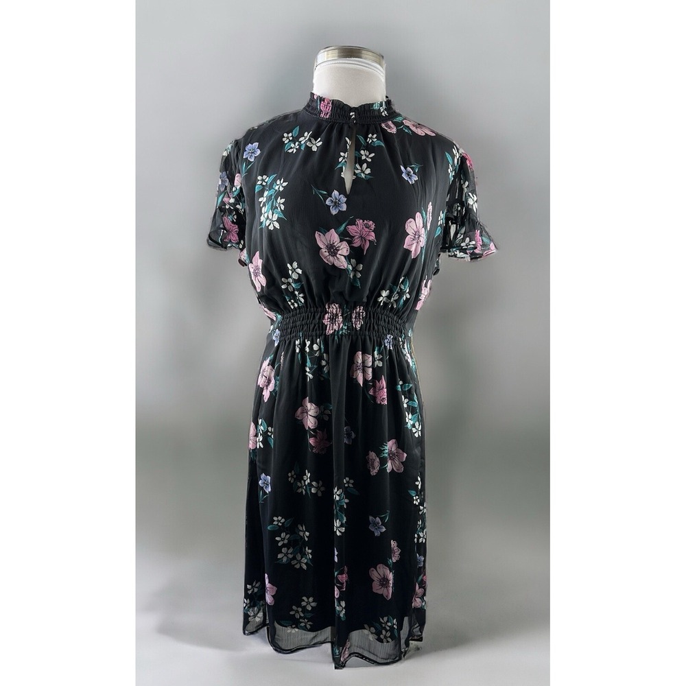 NWT Lane Bryant Floral Dress Blk Smocked Keyhole Chiffon Plus Size 24P 24 Petite - Picture 15 of 15